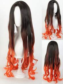 超长黑色至棕色渐变卷发假发，适合角色扮演，厚实蓬松的假发，适合服装