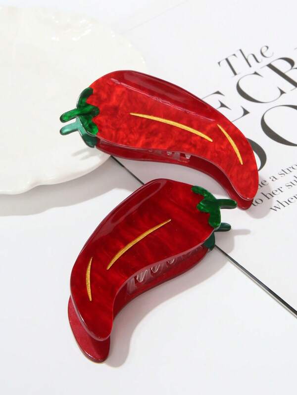 1pc Women's Creative Chili Pepper Shaped Hair Clip, Unique Funny Design Hair Claw Cartoon Hair Accessory, Suitable For Daily Commute, Holiday Gift