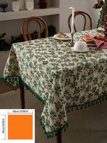 1 pieza Mantel de estilo vintage americano country con estampado de hojas de árbol de frutas, rectangular con flecos, adecuado para uso diario, festivales, reuniones familiares, fiestas de Navidad, decoración de mesa de comedor, decoración del hogar