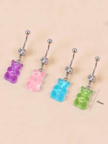 1 pieza Lindo anillo de ombligo con colgante de animal, colgante de oso de color caramelo de acero inoxidable, joyería corporal para perforación, adecuado para uso diario de mujeres