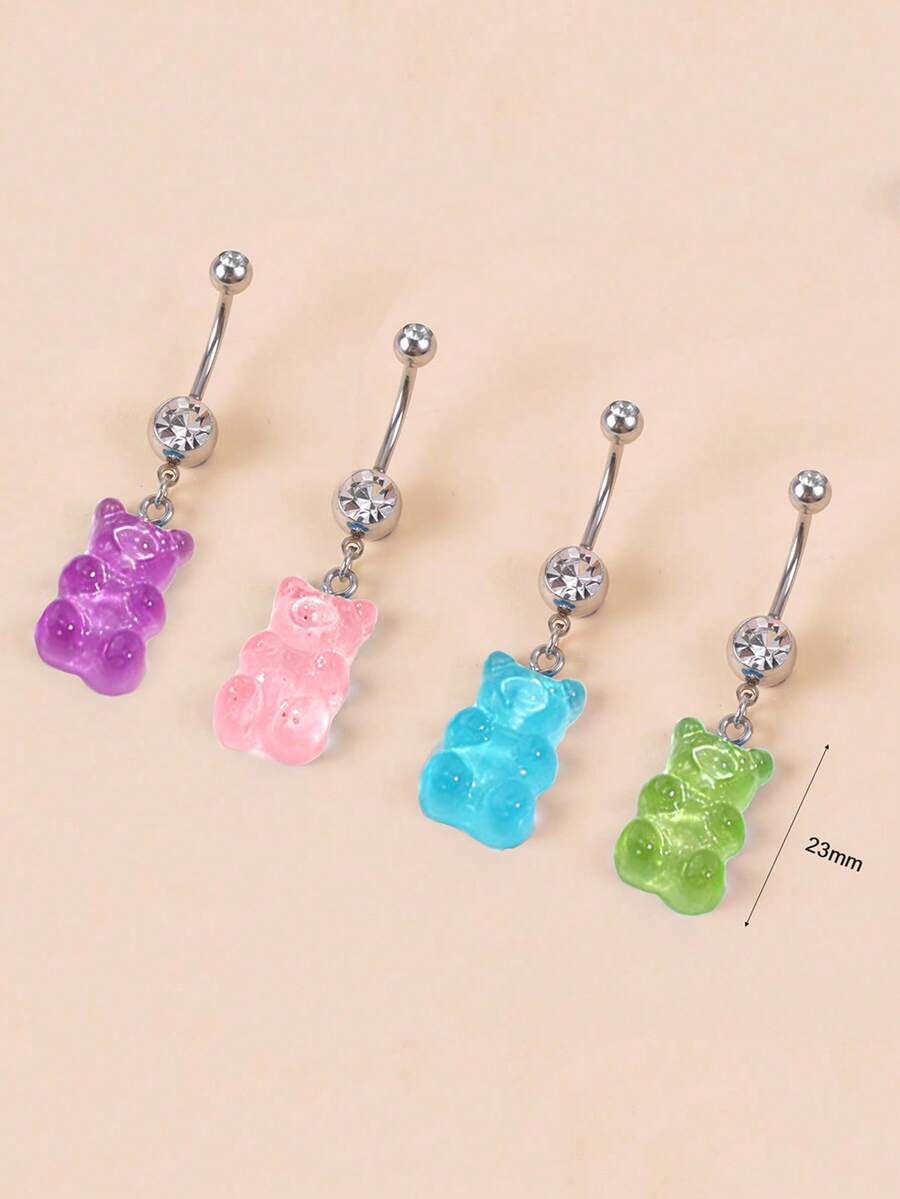 1 pieza Lindo anillo de ombligo con colgante de animal, colgante de oso de color caramelo de acero inoxidable, joyería corporal para perforación, adecuado para uso diario de mujeres