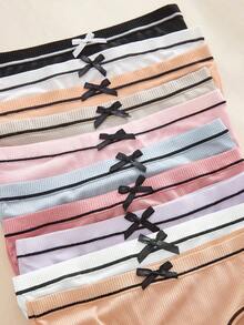 10pcs Girls' Simple Casual Comfortable Breathable Panties, With Cute Bow Design On Front Waistband - Multicolor - View 5