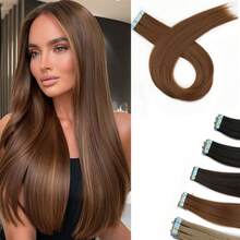 10pcs Women'S Tape-In Hair Extensions, 24 Inch Straight Synthetic Hair Extensions, Seamless & Invisible For All Hair Types 10Pcs/Pack 35g - Multicolor - View 2
