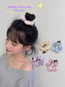 1个纯色山茶花印花大号3D海绵发圈,优雅甜美女孩圆形发髻绳,休闲优雅褶皱荷叶边马尾辫装饰,涤纶纤维发圈马尾辫发绳发圈橡皮筋发圈发圈弹性发绳发饰头饰弹力带 - 彩色 - 查看 4