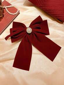 1pc Large Hair Accessory Bow With Ribbon Streamer For Girls, Red Spring Clip, Suitable For Holidays And Daily Use, Cute Valentine's Day Gift, School Supplies, Elegant, College, Bow - Red - View 3