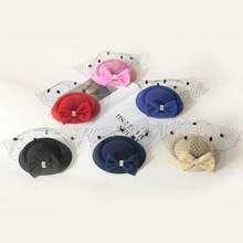 1 件时尚复古风格珍珠发饰蝴蝶结头饰小礼帽面纱礼帽发夹