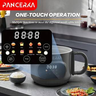PANCERKA 1 PC Portable Electric Hot Cooker With Non-Stick Coating, Touch Screen Electric Hot Pot, 500W Power, 8 Cooking Functions: Cooking Rice, Soup, Hot Pot, Porridge, Fried Eggs, Steam, Low-Sugar Rice, Millet Congee(EU Plug)