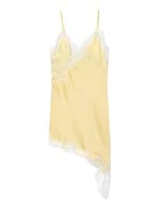 Lace Trim Satin Asymmetric Summer Party Mini Skirt, Elegant New Sleeveless Sexy Nightgown, Brown/Black Backless Dress For Women