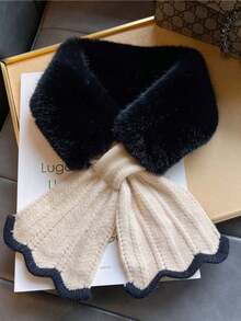 1件装女士秋冬复古荷叶边加厚仿毛皮围脖，多功能交叉针织兔毛围巾，可搭配连衣裙 - 彩色 - 查看 7