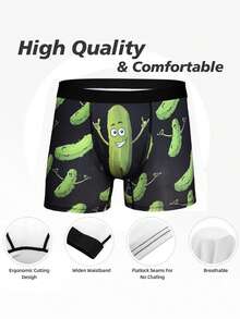 1pc Novelty Cucumber Print Breathable Elastic Waist Men's Briefs - Green - View 3