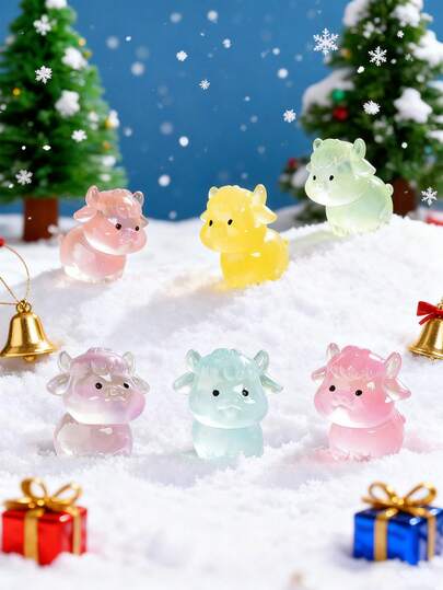 10/20pcs Luminous Mini Resin Cows, Glow In The Dark Small Miniature Yaks Tiny Animal Figures For DIY Fairy Garden, Glass Container, Potted Plant Decor, Micro Landscape Craft, Garden Decoration, Car Interior Accessories, Theme Party, Perfect Birthday Christmas Gift(Random Color)