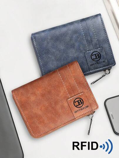 RFID Vintage Zipper Men's Wallet Multi-Card Slot Embossed Credit Card Holder Practical Business Style Purse For Men Money Wallet Mini Wallet Purse Wallet Small Wallet Men Wallet Leather Card Wallet Coin Wallet