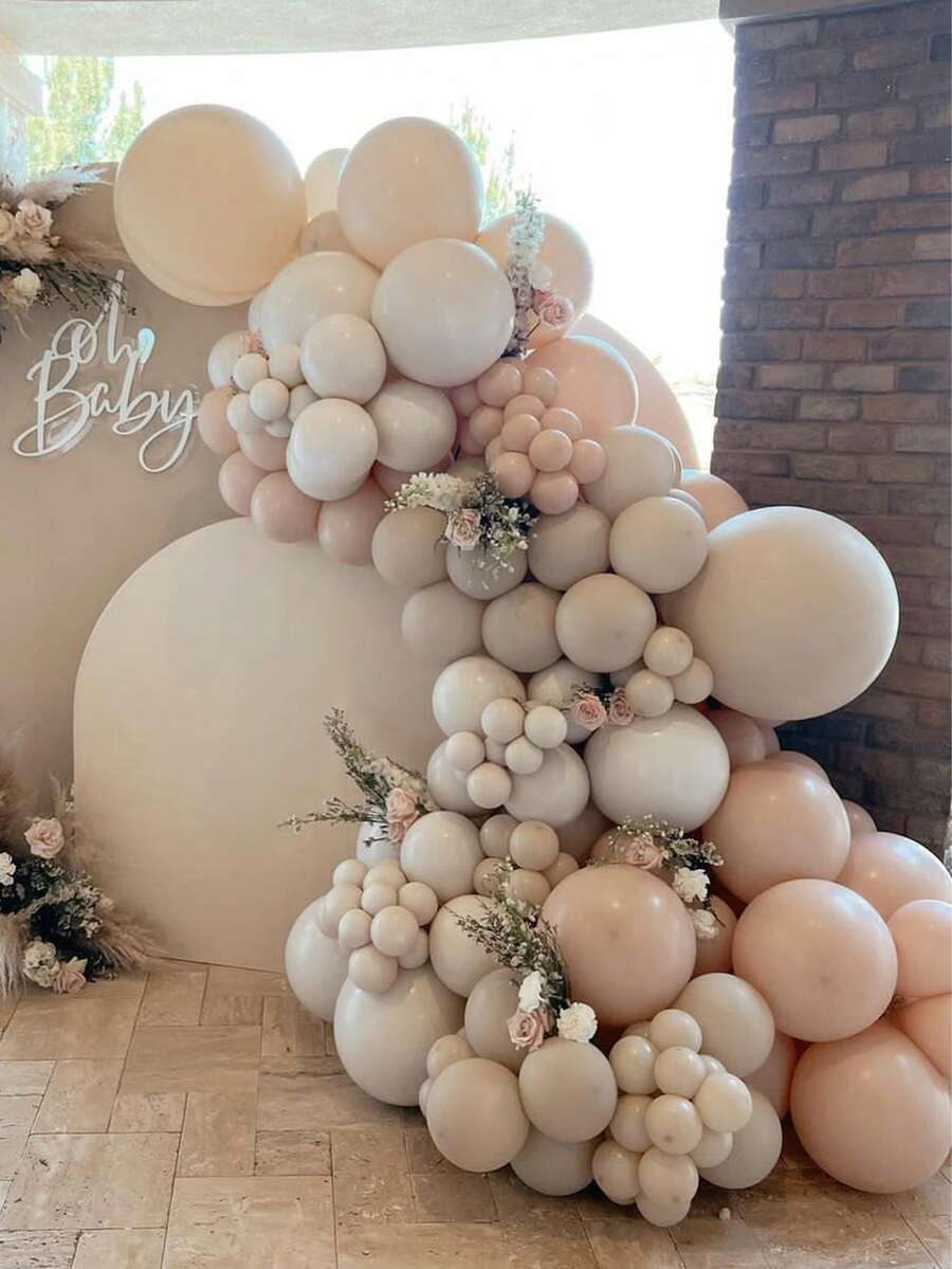 132pcs Cream Beige Balloon Garland Arch Kit Baby Shower Decor Blush Apricot Ballon Kids Birthday Decoration Wedding Engaged Baptism Party - As Picture - View 1