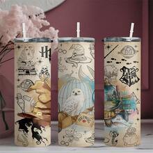 20oz Stainless Steel Tumbler With Harry Potter Magical Elements & Hogwarts Themed Graphics, Portable Double-Wall Insulated Hot/Cold Drink Cup With Straw, Suitable For Home & Outdoor Use | 1pc - Multicolor - View 4
