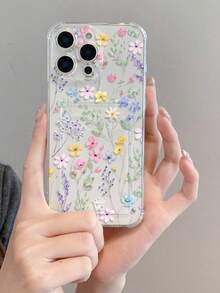 1pc Floral Print Pattern Transparent Shockproof TPU Phone Case, Can Be Used As Holiday Gift, Compatible With Iphone XS/XS Max/XR/11 12 13 14 15 16 Pro 17/Pro Max/14 15 16 Plus, Card Holder - Clear - View 6