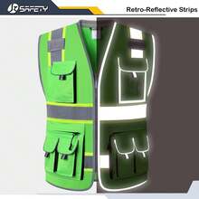 10 Pockets Hi-Vis Zipper Front Fluorescent Green  Vest | Cushioned Collar | High Reflective Tapes With Extended Neon Yellow Strips | Meets ANSI/ISEA Standards (4X-Large, 89-Green),24200190 - 綠色 - 查看 5