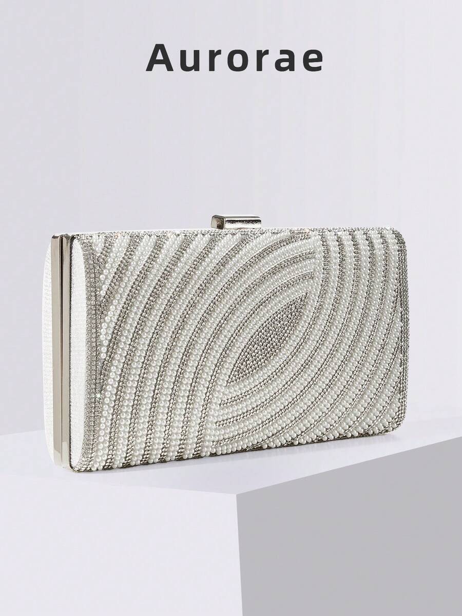 1 geantă de mână cu sclipici argintiu și strasuri, geantă de mână elegantă și elegantă pentru petreceri formale, cu lanț metalic, potrivită pentru rochii de seară, bal, evenimente formale