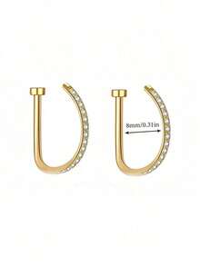 1pc Women Men Fake Piercing Nose Ring Fashion 14K Gold D-Shaped Punk Hip Hop Nose Ring Non-Piercing Thin Metal Single-Sided Nose Clip Stainless Steel Piercing Septum For Teenagers Body Jewelry Suitable For Men And Women Daily Wear, Party, Vacation, Beach Swimwear, Sunbathing, Bar, Dance, Party, Valentine's Day, Halloween, Christmas,