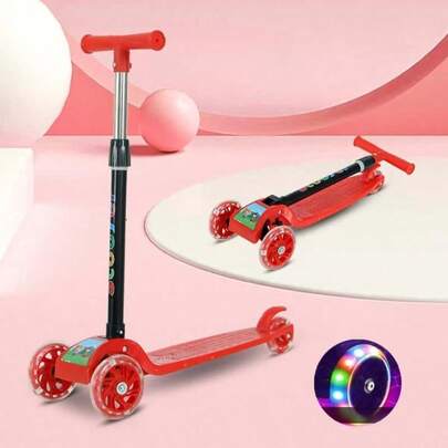 Patinete Infantil de 3 Ruedas Ajustable para Niños 3-6 Años Scooter Ligero con Luces LED Capacidad 35 kg para Parques y Juegos al Aire Libre