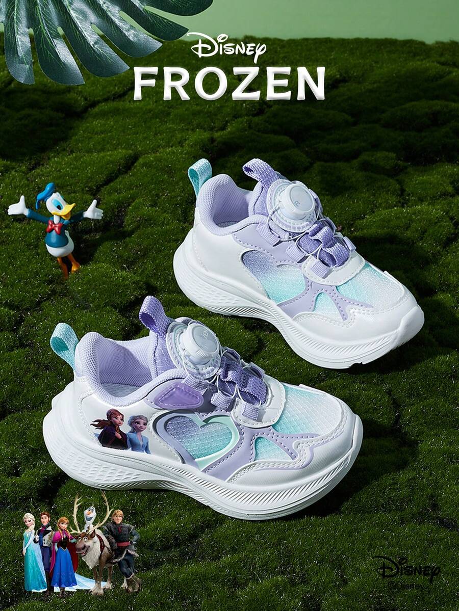 Ein Paar Disney offiziell lizenzierte Frozen Kinder Sportschuhe, inklusive Elsa Prinzessin Sportschuhe, Anna Prinzessin Sportschuhe und Arendelle Prinzessin Sportschuhe, geeignet für täglichen Urlaubs- und Outdoor-Sport.