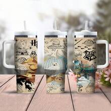 Harry Potter 40盎司不锈钢水瓶，带手柄和吸管，印有哈利波特猫头鹰标志，便携式保温杯，适合户外旅行（带吸管）| 1件 - 彩色 - 查看 7