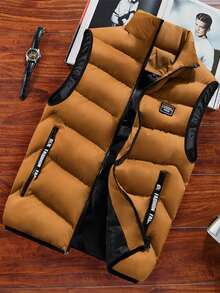 Men's Sleeveless Vest Warm Zip-Up Stand-Collar Jacket With Zipper Pockets For Autumn And Winter - Nghệ - Xem 1