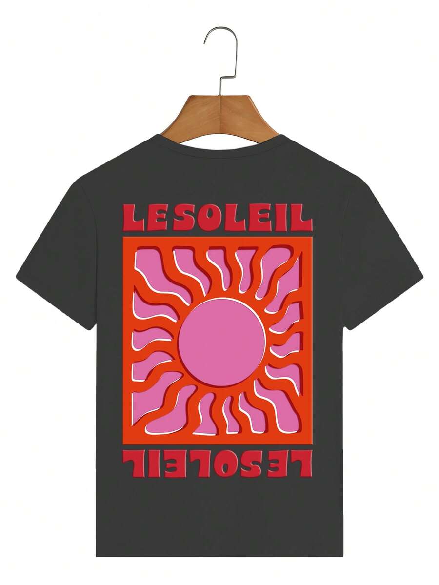 تي شيرت نسائي كاجوال بياقة دائرية وأكمام قصيرة، بطبعة شمسية لأجواء الصيف والشاطئ