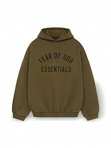Fear Of God Essentials Olive FW24 男士户外连帽衫 轻盈柔软针织 亲肤透气 宽松版型 可调节抽绳 易清洁 纯色 秋冬日常户外通勤 下班后旅行 橄榄绿 192BT246254F - 橄欖綠 - 查看 1