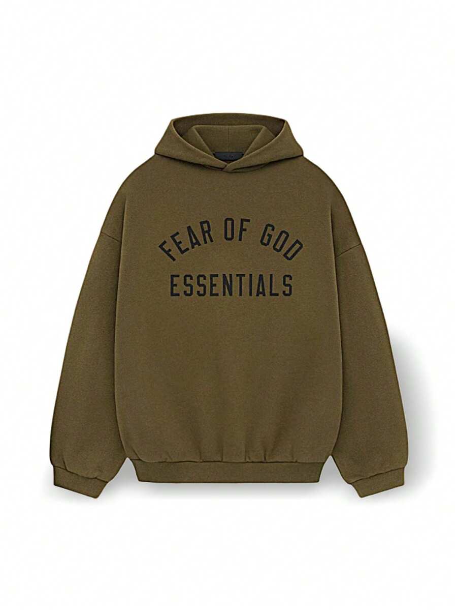 Fear Of God Essentials Olive FW24 男士户外连帽衫 轻盈柔软针织 亲肤透气 宽松版型 可调节抽绳 易清洁 纯色 秋冬日常户外通勤 下班后旅行 橄榄绿 192BT246254F - 橄欖綠 - 查看 1