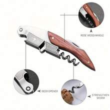 Abridor de botellas profesional premium con elegante mango de madera, sacacorchos manual con cortador de papel de aluminio y abridor de tapas de botellas, adecuado para bartenders, camareros y sumilleres