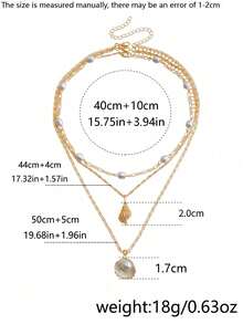1 Set Of 3pcs Shell, Pearl & Seashell Necklace, Beach Style Necklace Set, Suitable For Women's Daily Wear - Gold - View 6
