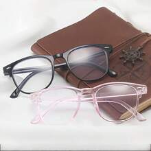 1 件男女通用经典方形返校黑色防蓝光眼镜，透明镜片，适用于电脑、电视、游戏、智能手机使用，保护眼睛免受视觉疲劳 - 黑+粉 - 查看 3