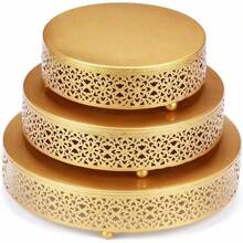 3-Piece Cake Stand Set Round Metal Cake Stands Dessert Display Cupcake Stands, Gold - 金色 - 查看 1