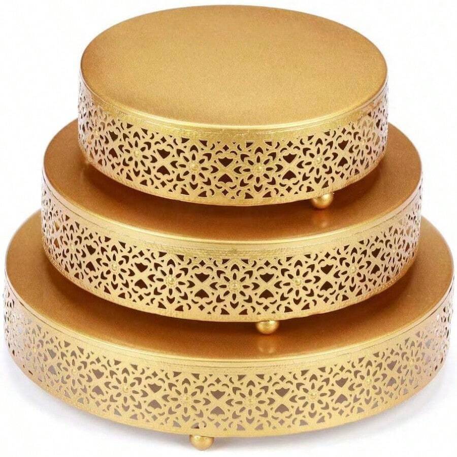 3-Piece Cake Stand Set Round Metal Cake Stands Dessert Display Cupcake Stands, Gold - 金色 - 查看 1
