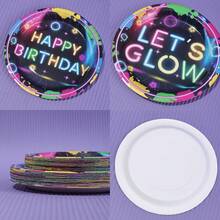 10/20/40/50 pièces, Fournitures de fête fluorescentes - Assiettes en papier de 7 pouces et 9 pouces qui brillent dans le noir pour la fête d'anniversaire "Let's Glow", décorations de fête néon pour la baby shower, thème de la nuit noire