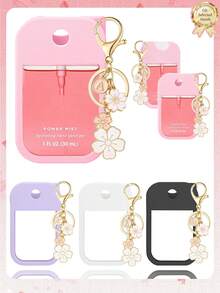 2pcs/1pc (30ml) Hand Sanitizer Spray Bottle Protective Case, 26 Cherry Blossom Letter Pendant, Silicone Spray Bottle Anti-Drop Anti-Collision Protective Cover, Keychain Design, Easy To Carry For Travel, Can Be Hung On Bags, Keys Or Children's Backpacks, Wear-Resistant, Waterproof, Reusable Protective Cover Suitable For Hand Sanitizer Spray Bottle, Travel, Outdoor, Gifts, Halloween Gifts, Christmas Gifts