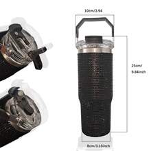 1PC, 30oz Double-Walled Stainless Steel Vacuum Car Mug, Full Body Diamond Decoration, Can Be Used For Dual Drinking, Hand-Held, Suitable For Home And Travel, Can Be Used As A Gift For Family And Friends - 30oz鑽粉紅色 - 查看 2