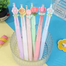 6 canetas esferográficas coloridas de gel tulipa, tinta preta de 0,5 mm, adequadas para escola, casa, escritório, papelaria, crianças, meninas, presentes