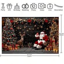 خلفية ديكور عيد الميلاد بموضوع بابا نويل، تتميز بمشهد رنة بهيج وبابا نويل، صناديق هدايا وشجرة عيد الميلاد. ديكور عطلة عالمي، لا يتطلب كهرباء - مثالي لغرف المعيشة والديكور الخارجي وأستوديوهات التصوير. متوفر بأحجام متعددة. - متعدد الألوان - مشاهدة 9