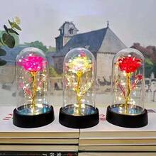 Enchanted Rose With LED Light – Decorative Eternal Flower In Acrylic Dome - Purple - View 2