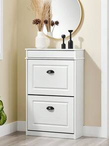 SoBuy 附 2 個翻蓋的窄鞋櫃，窄鞋傾倒器，可調節鞋架，適用於門廳和入口區域 - 帶防傾倒裝置的門廳櫃 FSR78 - 黑與白 - 查看 1