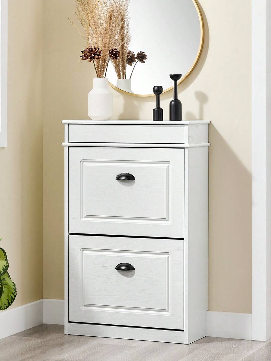 SoBuy 附 2 個翻蓋的窄鞋櫃，窄鞋傾倒器，可調節鞋架，適用於門廳和入口區域 - 帶防傾倒裝置的門廳櫃 FSR78 - 黑與白 - 查看 1