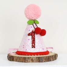 樱桃生日帽（1顶），半岁生日帽，一周岁生日派对帽，两岁生日帽，波西米亚风圆锥形生日帽，生日派对拍照道具，宠物生日帽 - 彩色 - 查看 7