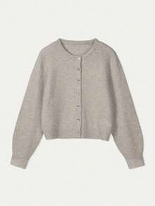 FOR BEAUTY 女士时尚圆领纯色修身长袖针织开衫，女士日常通勤休闲毛衣，新年情人节 - 燕麥 - 查看 7