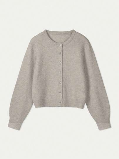 FOR BEAUTY Women's Spring/Autumn/Winter New Solid Color Round Neck Fitted Long Sleeve Knit Cardigan, Women's Daily Commute Casual Sweater, New Year & Valentine's Day