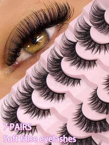7 Pairs 6-16mm Faux Mink False Eyelashes ,Soft Natural Makeup, Fluffy Faux Mink Lashes Eyelash Extension , Hypoallergenic Fluffy Lightweight Natural-Looking Lashes For Dramatic Foxy Eyes - Cat Eye Lashes - View 1