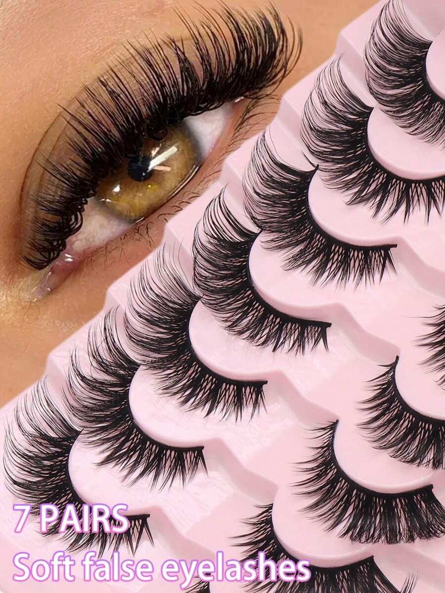 7 Pairs 6-16mm Faux Mink False Eyelashes ,Soft Natural Makeup, Fluffy Faux Mink Lashes Eyelash Extension , Hypoallergenic Fluffy Lightweight Natural-Looking Lashes For Dramatic Foxy Eyes - Cat Eye Lashes - View 1