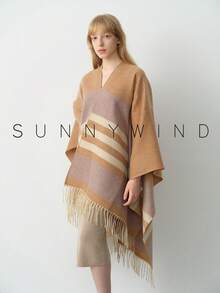 1pc Women's Polyester Striped Soft Casual Shawl, Suitable For Everyday Wear In Autumn/Winter