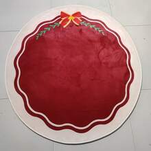 1pc Red Background White Trim Christmas Gift Round Rug, Deluxe Plush Christmas Carpet, Polyester Fluffy Soft Asymmetrical Shape Mat, Suitable For Bedroom, Entryway And Porch - Non-Slip, Machine Washable, High Pile, Fit For Christmas, Thanksgiving, St. Patrick's Day Carpet Rug Kitchen Rug Bathroom Decor - Multicolor - View 3