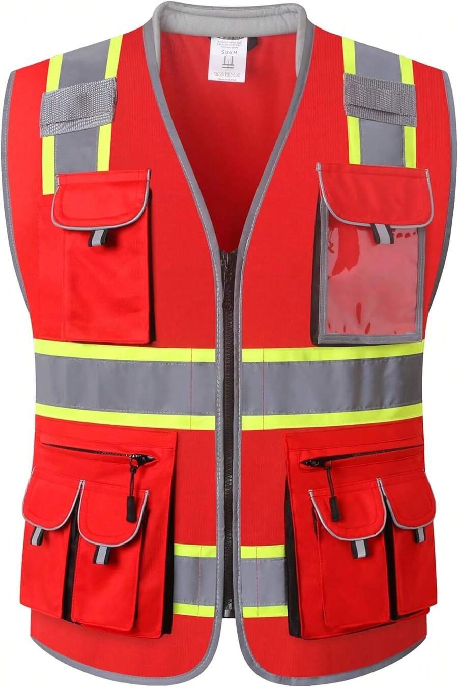 10 Pockets Hi-Vis Zipper Front Fluorescent Red Vest | Cushioned Collar | High Reflective Tapes With Extended Neon Yellow Strips | Meets ANSI/ISEA Standards (X-Large, 89-Red),24200188 - 紅色 - 查看 1